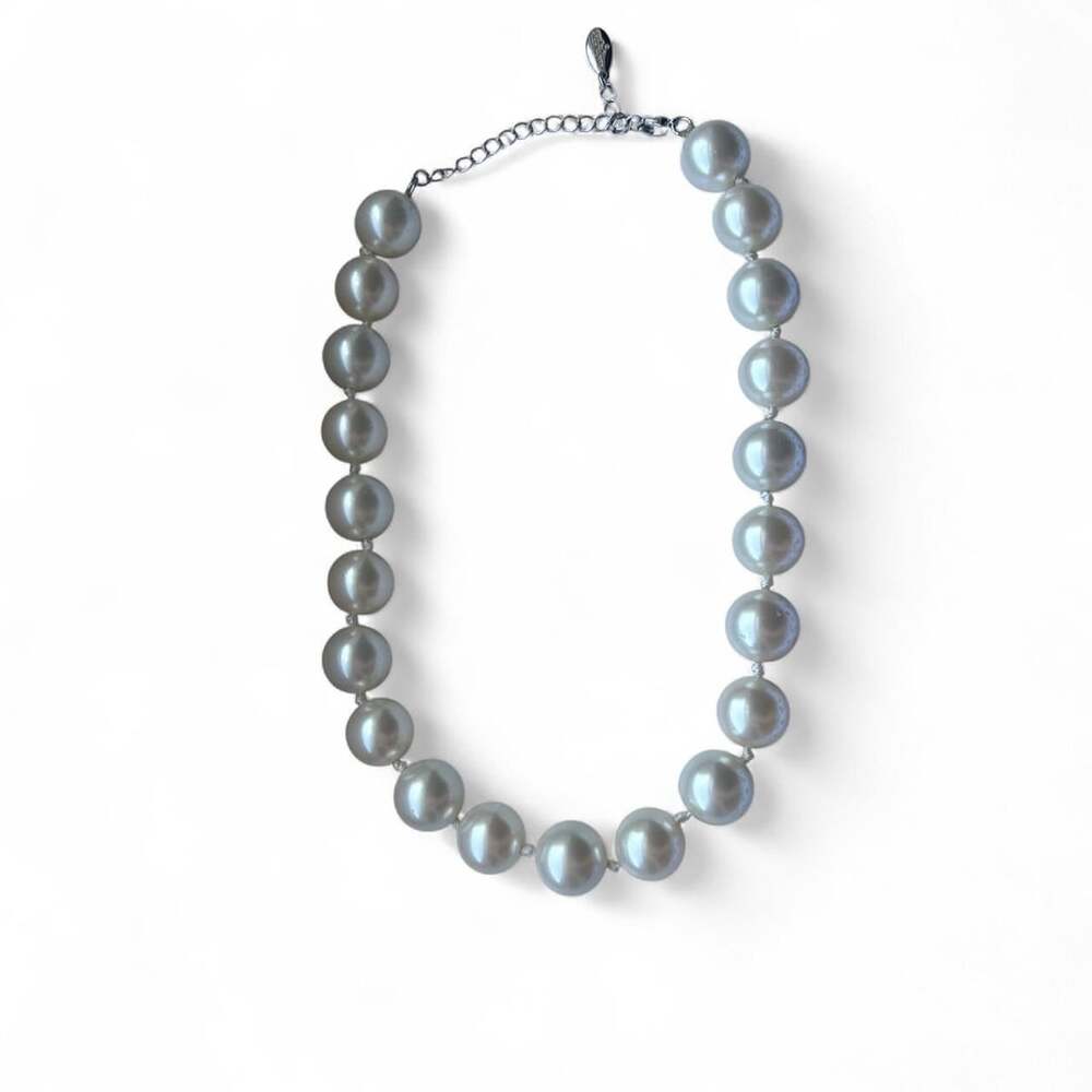 Ann Taylor Statement Faux Pearl Necklace Silver Tone